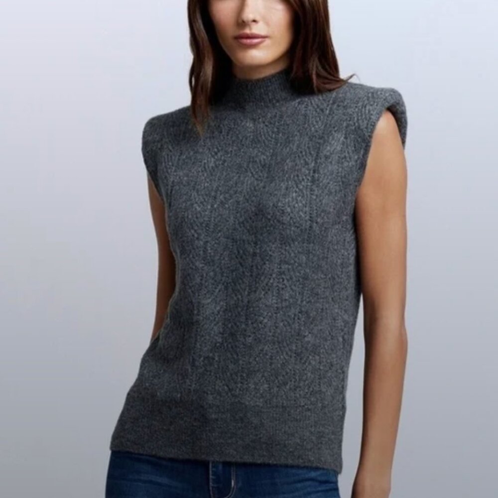 L'AGENCE Grey Mock Neck Sleeveless Sweater